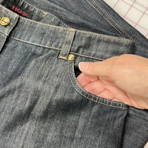 ESCADA Striated Trouser Five Pocket 100% Cotton Blue/Grey Wash Jeans SZ 40 (10) - Picture 7 of 16